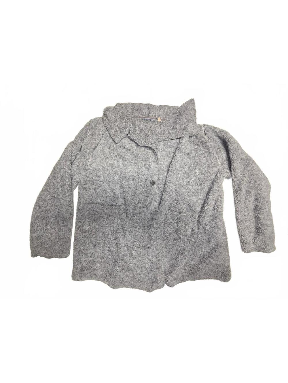 Hugs from Soft Surroundings Gray Fuzzy Sherpa Fleece Jacket Cardigan One Size